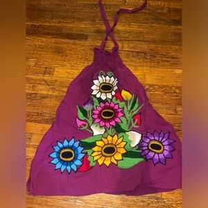 Fuchsia floral patchwork shirt